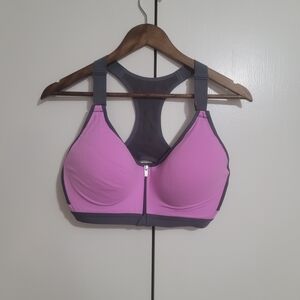 VSX Pink Front-Zip High-Impact Sports Bra with Gray Trim